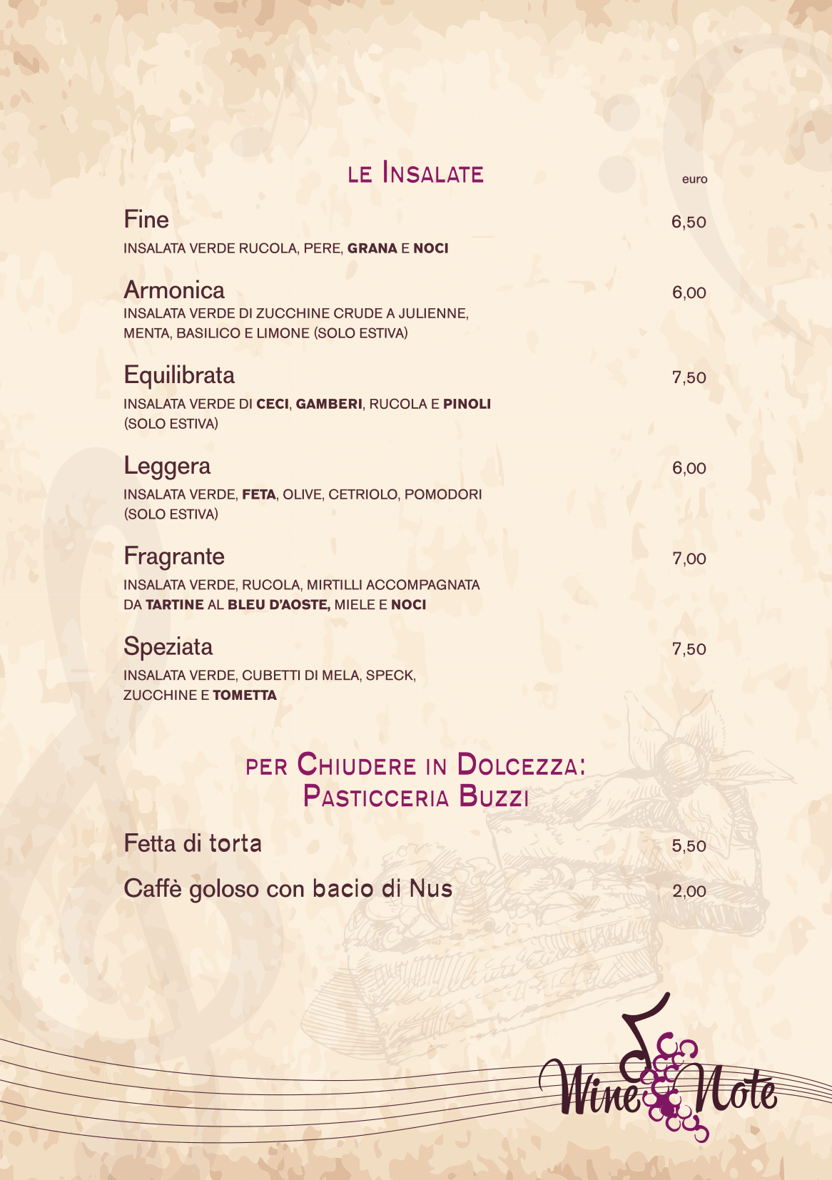 Wine note menu e vini A5-05