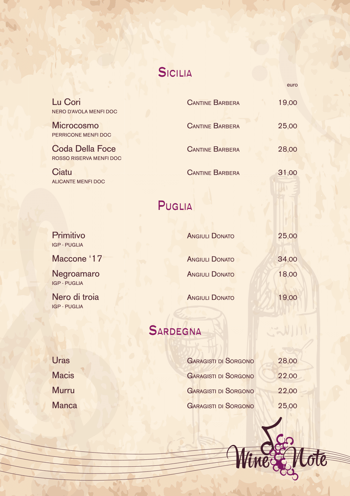 Wine note menu e vini A5-11