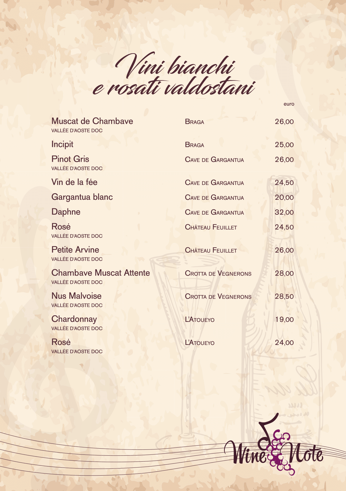 Wine note menu e vini A5-13