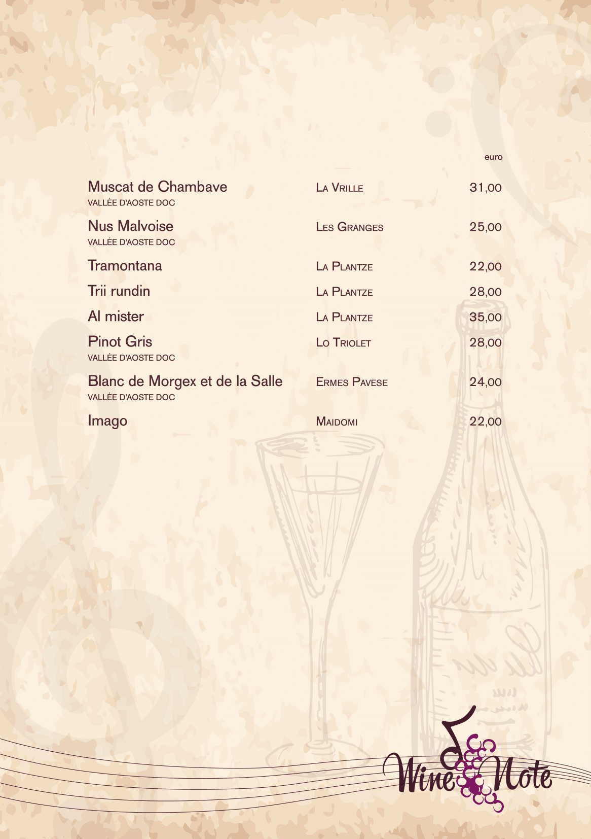 Wine note menu e vini A5-14