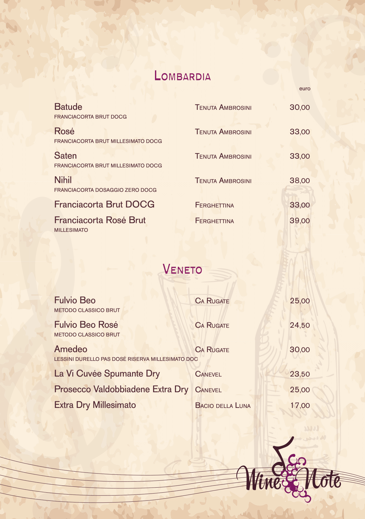 Wine note menu e vini A5-18