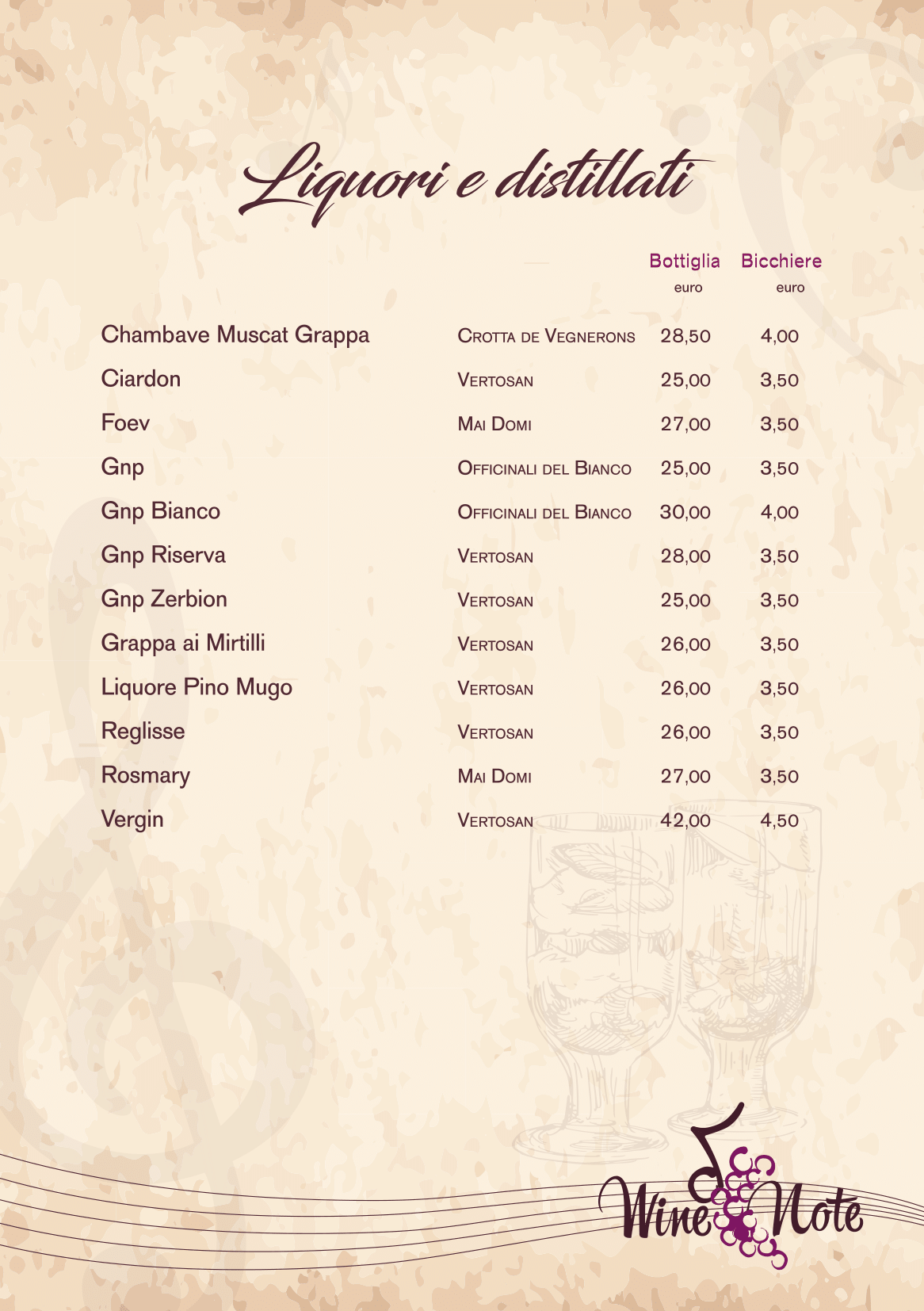 Wine note menu e vini A5-21