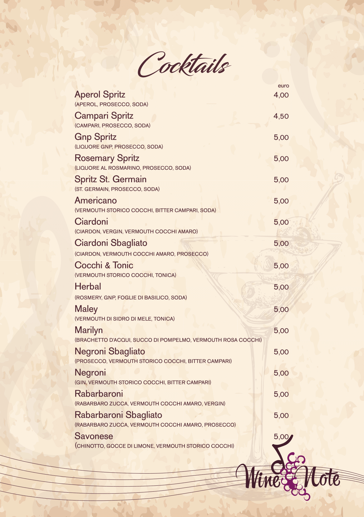 Wine note menu e vini A5-23